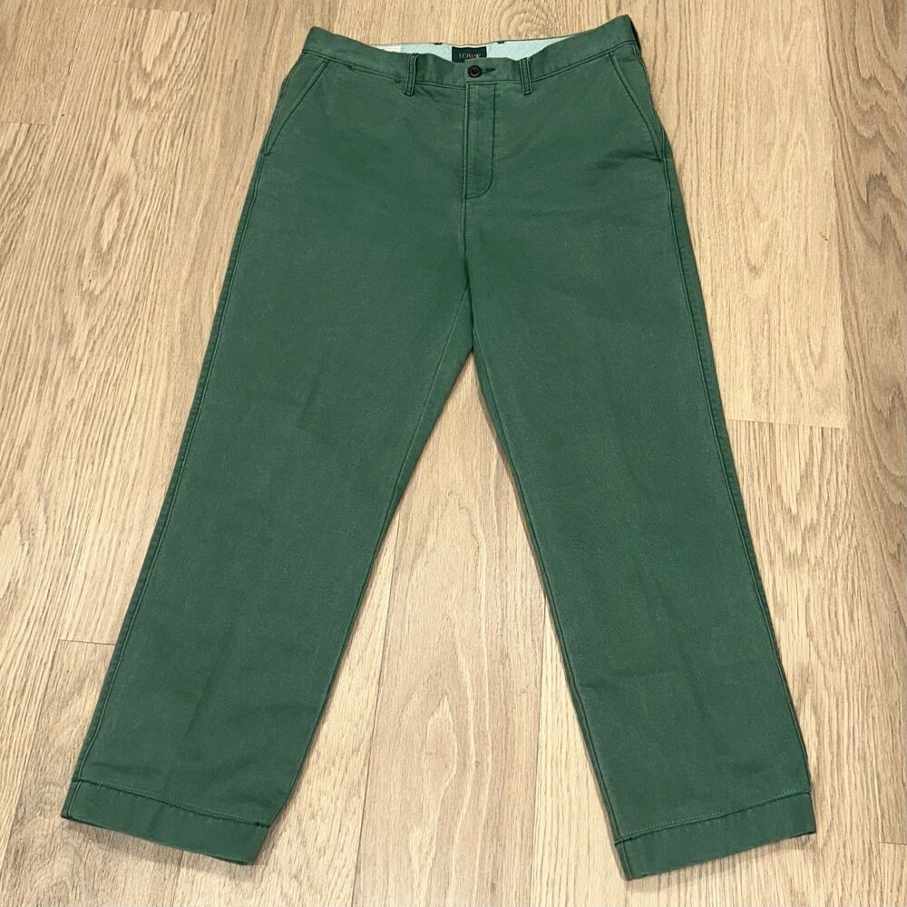 J Crew Broken-in Straight Pigment-Dyed Chino Pants Greenwich Green Sz 30x27